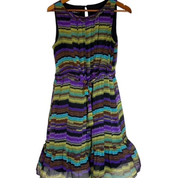 AGB Dresses & Skirts - AGB Purple Geometric Print Sleeveless Ruffle Flowy Dress  Knee Length SZ 10